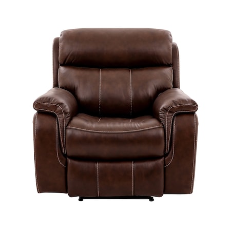 Armen Living Montague Dual Power Headrest and Lumbar Support Recliner Chair in Genuine Brown Leather LCMN1BR